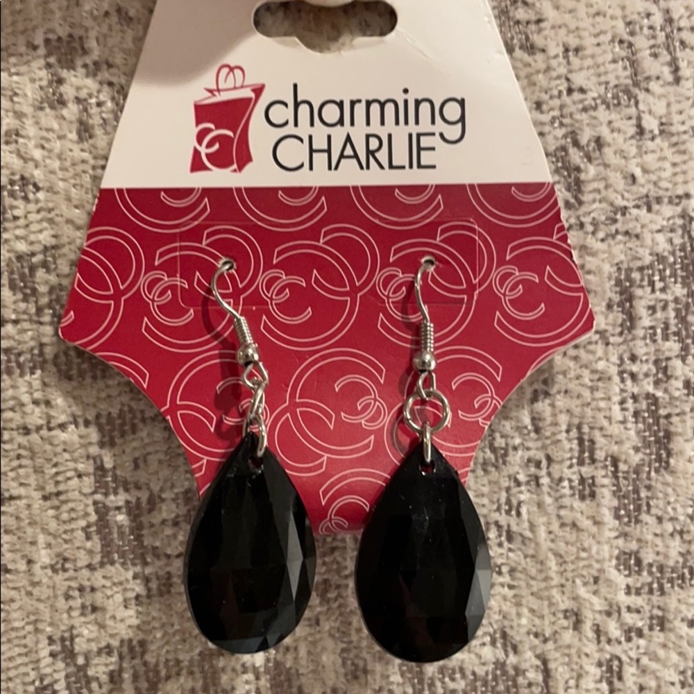 Charming Charlie Black Oval Drop Earrings